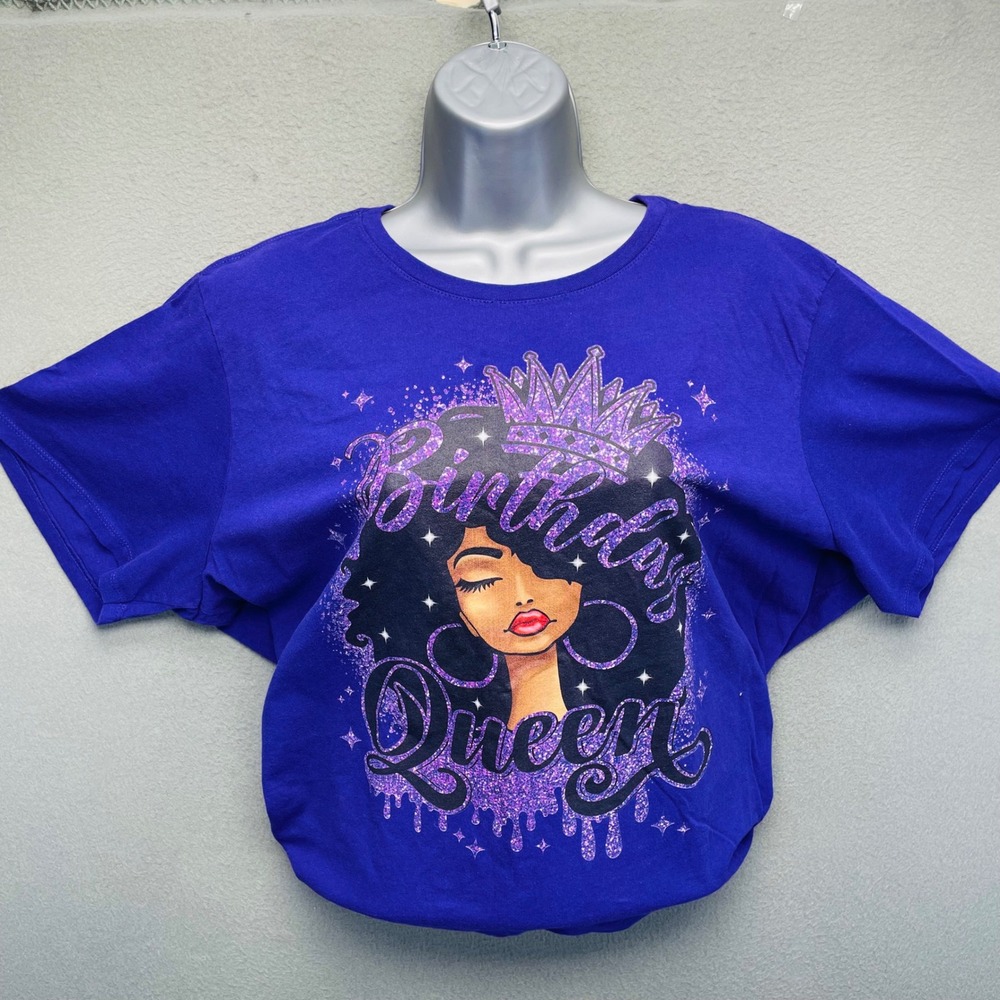 Port & Company Women T-Shirt Purple Birthday Queen Graphic XXL Plus Size Tee